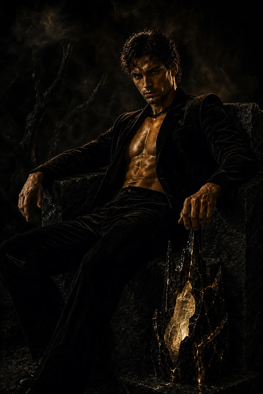 Black leather, narcissus, cold mineral amber, shadowed woods and smoke